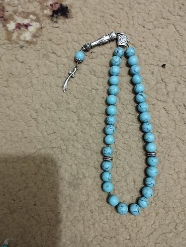 Turkuaz rəngli təsbeh - Material: mavi-turkuaz tonlarda damar naxışlı