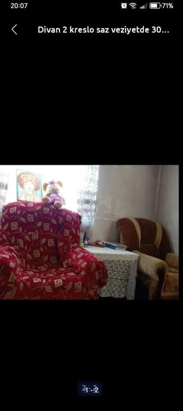 Mebel dəsti: 1 divan + 2 kreslo - Üslub: Klassik, yumşaq oturacaqlı