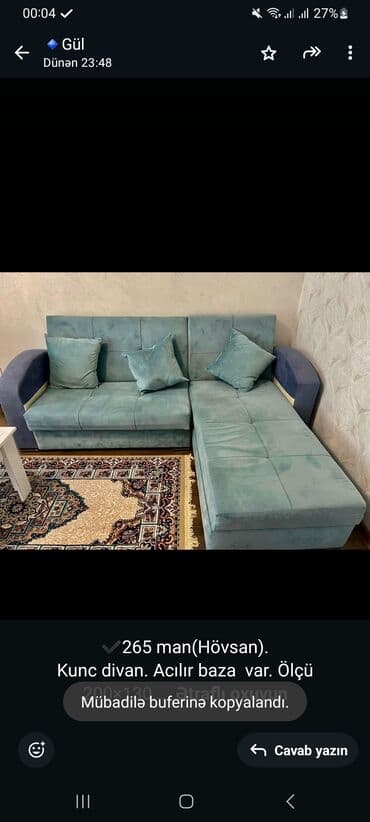 ehmedlide kiraye evler 200 azn: Künc divan — 1