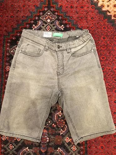 Шорты: Boz rəngli denim şort - Klassik beş ciblə (iki ön, bir sikkə cibi, iki — 1