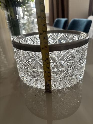 sufre: Kəsimli kristal qab – metal haşiyəli - Material: qalın kəsimli — 2