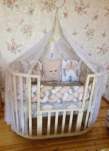 Мебель на заказ: Для девочки и мальчика, Овальная, Колыбель, С бортиками, С матрасом, С механизмом качания — 2