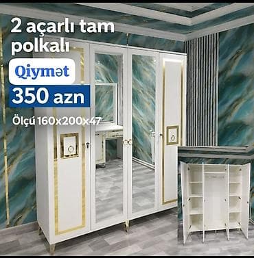 Yeni, 4 qapılı, Güzgülü, Digər rəng, Digər material, Açılan, Düz dolab