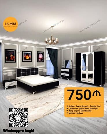 qiz ucun kravatlar: İkinəfərlik çarpayı, Komod, Dolab, 2 tumba, Azərbaycan, Yeni — 1