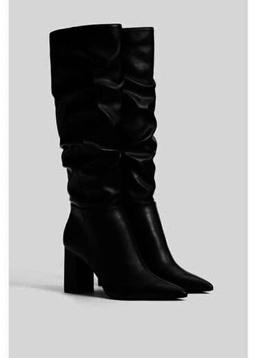 Босоножки, сандалии, шлепанцы: Qadın çəkməsi – qara, dizə yaxın uzunluq, büzməli şaft dizaynı — 1