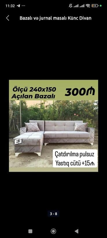 metbex divani: Künc divan, Yataq otağı üçün, Qonaq otağı üçün, Mətbəx üçün, Parça, Bazalı, Açılan, Kitab — 4