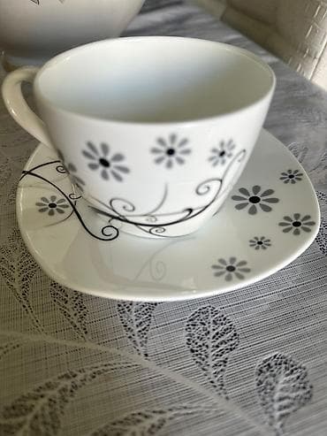 ağ süd: Çay dəsti, rəng - Ağ, Farfor, 6 nəfərlik — 1