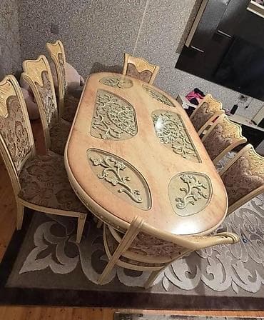 Qonaq otağı üçün, İşlənmiş, Oval masa, 6 stul