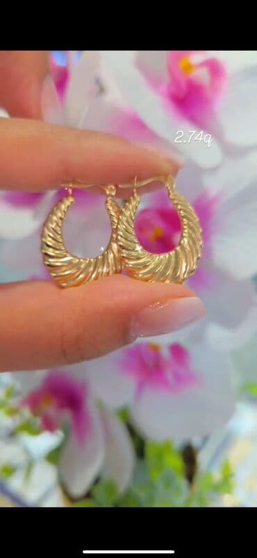 qas sirqalar: Sırğa, Sarı qızıl, 585 Əyar, 123 g, Ödənişli çatdırılma, Ünvandan götürmə — 13