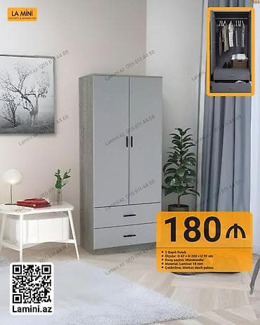 2 qapılı, Siyirməli, Taxta, Açılan, Düz dolab