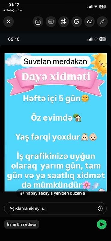 xeste baxicisi 2018: Daya xidməti – Suvelan/Mərdəkan - Həftə içi 5 gün - Xidmət öz evimdə — 1