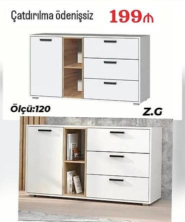 Ağ rəngli çoxfunksiyalı komod/dolap - Üst hissəsi düz, dekor və ya TV