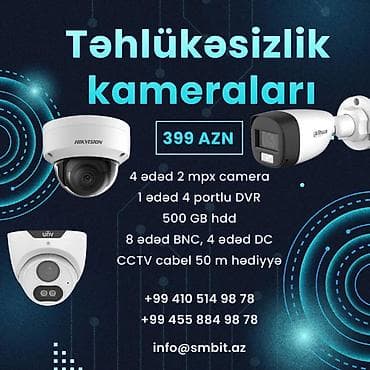 Fotokameralar: Təhlükəsizlik sistemləri Qiymətə daxildir: 🔰4 ədəd iç və çöl 2 mpx — 1