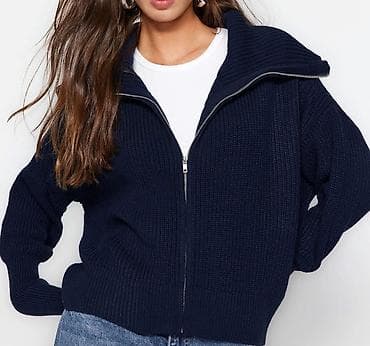 Аксессуары: Qadınlar üçün tünd lacivərt trikotaj kardiqan - Model: fermuarlı — 2