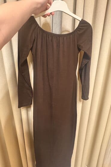 Qadın geyimi – qəhvəyi rəngli uzun don - Model: düz kəsimli, bədənə