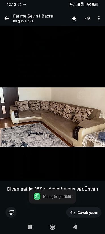 Ev üçün mebel: Divan satılır 350₼. Açılır bazası var.Ünvan zirə. 0679. Fatimə99 — 1