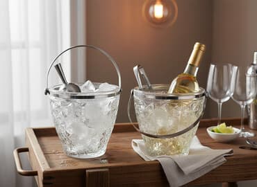 şuşə butulkalar: Şüşə buz vedrəsi dəsti - 2 ədəd klassik kəsim naxışlı şüşə buz — 1