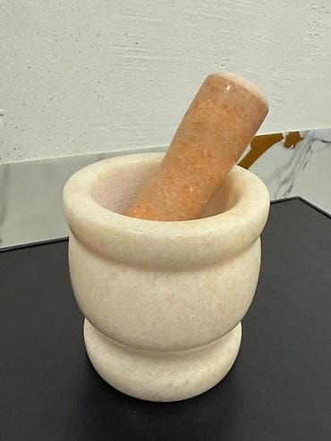 eşşək südü kremi istifade qaydası: Mermerdən hazırlanmış həvəng və dəstə. - Material: tam blok təbii — 1
