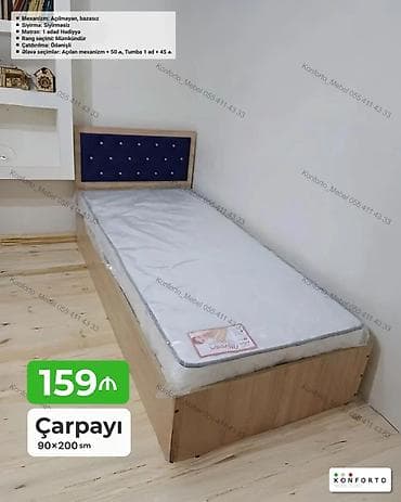 Mebel: Tək nəfərlik çarpayı – 90×200 sm - Korpus: ağac teksturalı laminat — 1
