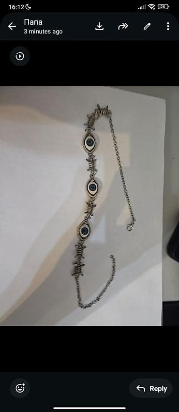 bijuteri: Gümüş rəngli qolbaq – “nazar boncuğu” motivli - Dizayn: Zəncirli — 1