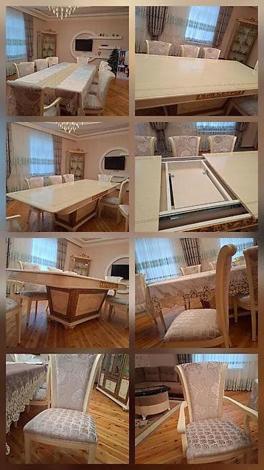 Qonaq otağı üçün, Açılan, Dördbucaq masa, 8 stul