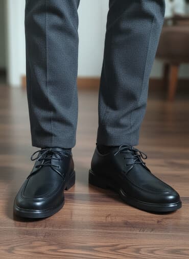 kişi üçün dəri şap şaplar: Qara rəngdə kişi ayaqqabısı - Klassik-dəbli dizayn: yumru burun — 1