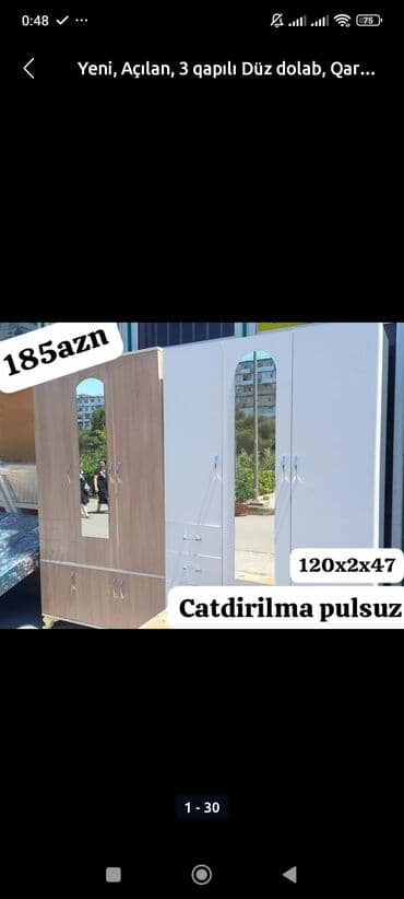 Dolablar: Yeni, Açılan, 3 qapılı Düz dolab, Qarderob, paltar dolabı, Azərbaycan — 5