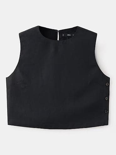 kofta: Qara rəngli, qolsuz qısa top. Minimalist dizayn, düz dairəvi yaxa və — 1