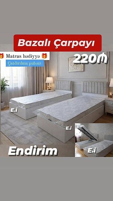 Мебель: Bazalı çarpayı – endirim - Qiymət: 220 ₼ - Matras hədiyyə - — 1