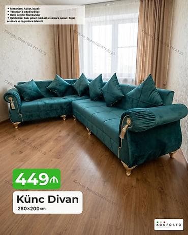 oturaca: Künc Divan – 280×200 sm - Mexanizm: açılan, bazalı - Yastıqlar: 6 — 1