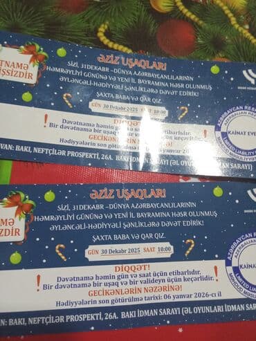 avtomatik qapilar kreditle: Bilet yeni il şənliyinə 2 ədəd var . El oyunları Sarayina 30 dekabr — 3