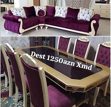 metbex ucun kunc divan: Klassik üslubda mebel dəsti - Künc divan: bənövşəyi (mor) məxməri — 1