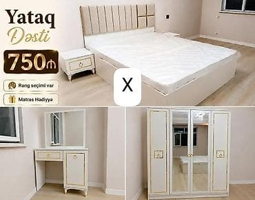 Yataq Dəsti – zərif ağ-qızılı dizayn Komplektə daxildir: - 160x200 sm — 1