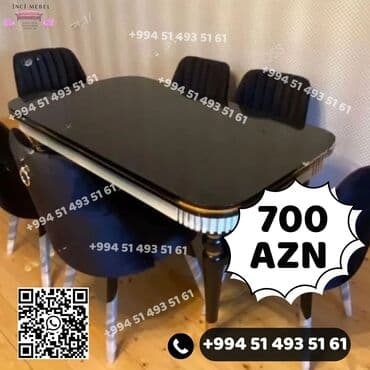 Qonaq otağı üçün, Yeni, Açılan, Dördbucaq masa, 6 stul