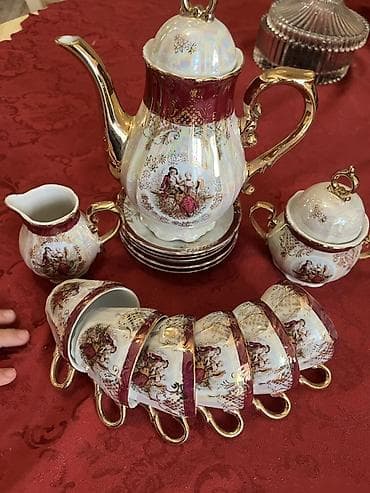 kofe satisi: Qəhvə dəsti, rəng - Qızılı, Farfor, 6 nəfərlik — 1