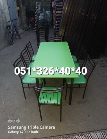 naxcivan bina evleri: Yeni, Dördbucaq masa, 6 stul, Açılan, Stullar ilə, Metal, Azərbaycan — 29