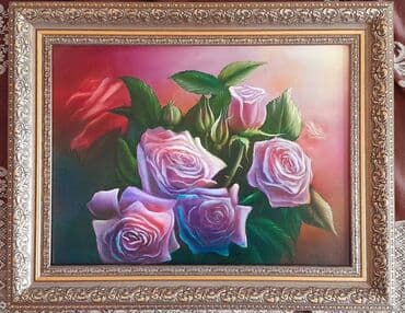 Natürmort. Rəsm əsəri kətan üzərində yağlı boya ilə çəkilmişdir