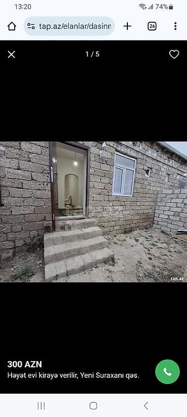 suraxanı: KİRAYE EV VERİLİR. Yeni Suraxanida yerləşir. İki otaqli orta təmirli — 9