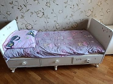 Для девочки и мальчика, Б/у, Кровать, Без подъемного механизма, Без матраса, С выдвижными ящиками — 2