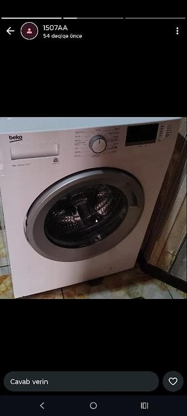 paltar yuan: Paltaryuyan maşın Beko, 7 kq, İşlənmiş, Avtomat, Qurutma var, Kredit yoxdur, Pulsuz çatdırılma — 1