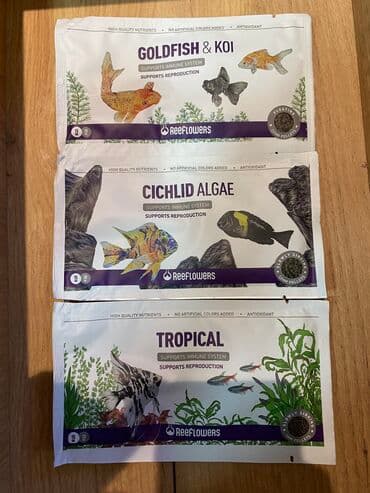 dib balıqları: Cixlid oranda ve tropikal baliqlar ucun yemler satilir her cesid ucun — 1