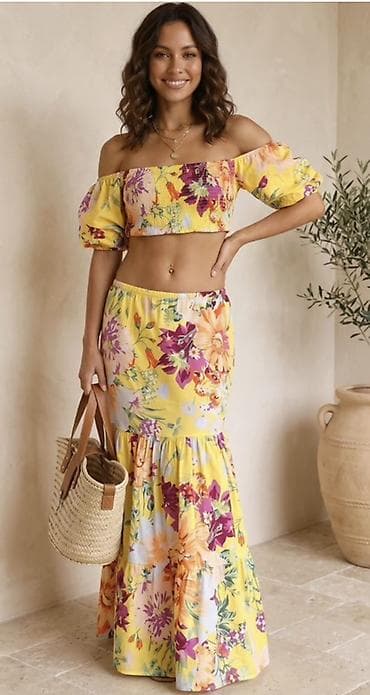 İki hissəli yay dəsti – çiçək naxışlı - Üst: Qısa crop bluz — 8
