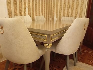 plastik stolar: Qonaq otağı üçün, Yeni, Açılan, Dördbucaq masa, 6 stul — 7