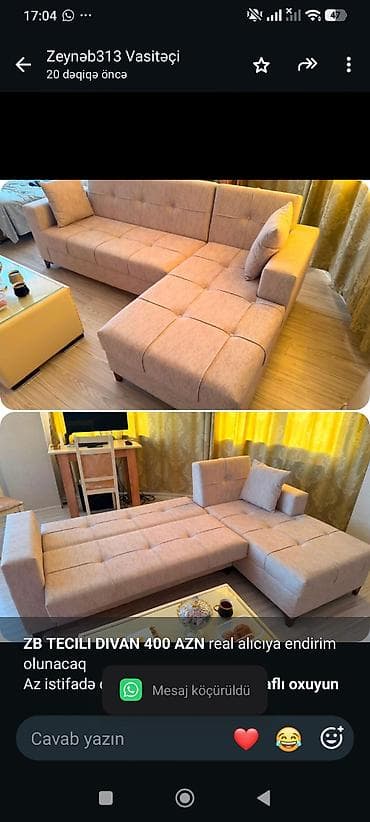 divan xırdalan: *ZB* *TECILI DIVAN 400 AZN* real alıcıya endirim olunacaq Az istifadə — 1