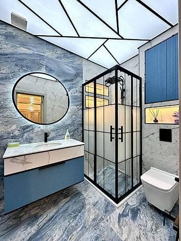 alt ust kravat: Müasir dizaynlı hamam interyer komplekti - Ölçü və quruluş: Kvadrat — 1