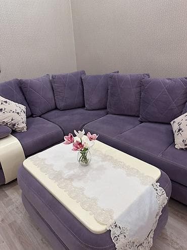 Bənövşəyi rəngli L formalı künc divan dəsti + jurnalni masa - Zərif — 2