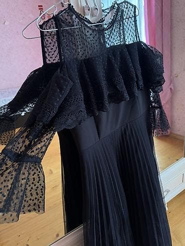 ince sepler: Qara şifon və krujeva detallı uzun don - Rəng: qara - Üst hissə — 3