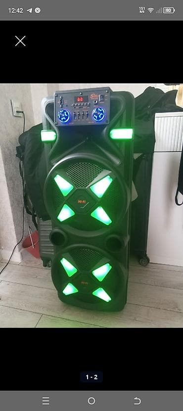 audio: Portativ karaoke akustik sistemi – ikili wooferli, LED işıqlı — 2
