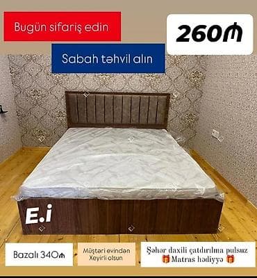 Yataq dəsti – taxta karkas, yumşaq başlıq - Ölçü: 160x200 sm - Başlıq