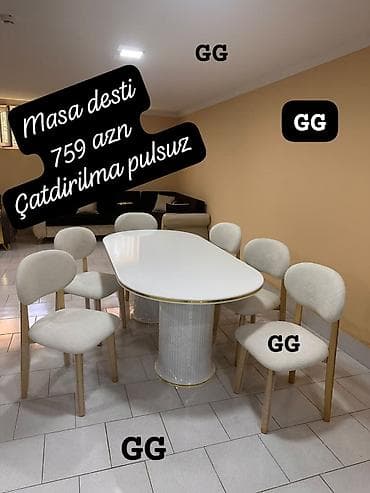 stulla: Qonaq otağı üçün, Yeni, Açılmayan, Oval masa, 6 stul — 1